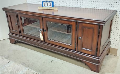 Cherry 4 Door Cabinet For Flat Screen TV + Stereo Equip. 24 1/2" H X 62" W X 19 1/2" D