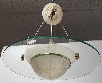 Modern Glass + Alabaster Chandelier 23" X 24" Diam.