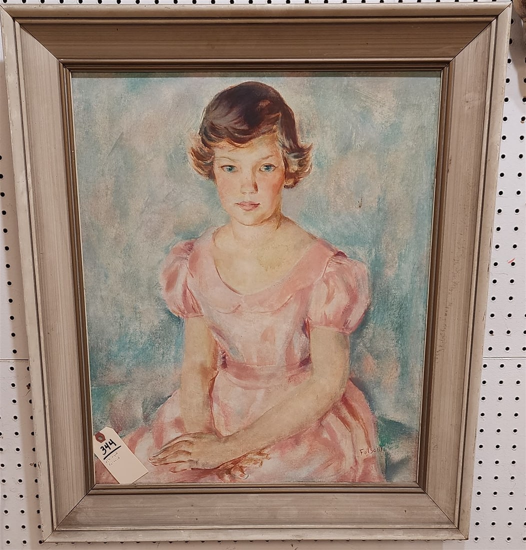 Framed O/B Portrait Of A Young Lady Sgnd Folscid 24" X 20" w/Frame 29 1/2" X 25 1/2": Framed O/B Portrait Of A Young Lady Sgnd Folscid 24" X 20" w/Frame 29 1/2" X 25 1/2"