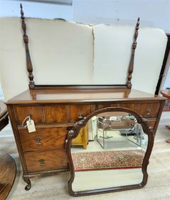 Walnut 4 Drawer Dresser 34" H X 50" W X 22" D w/Mirror 32 1/2 X 30 1/2