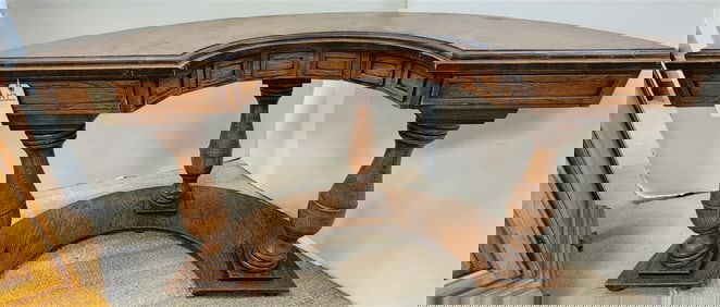 Oak 3 Drawer Demi Lune Desk 30" H X 58" W X 28" D