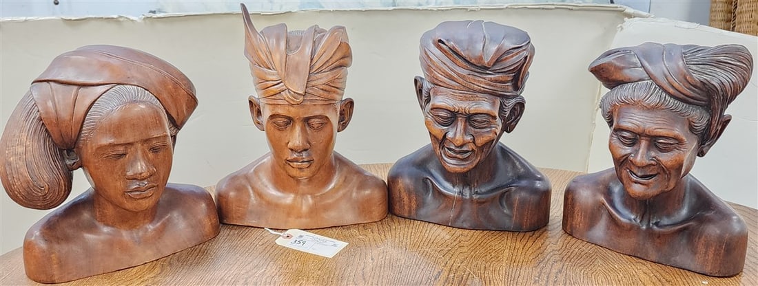 Set 4 Hand Carved Busts Young + Old Couples 13" H X 10" W, 11" H X 10" W + 12" H X 9 1/2" W, 11 1/2" (1 of 3)