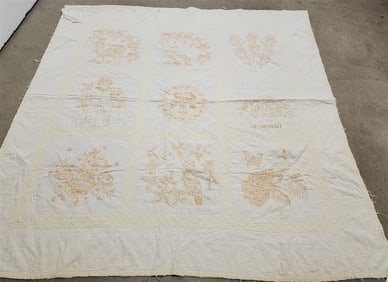 Embroidered 1930 Quilt 5'10" X 5'8 1/2"