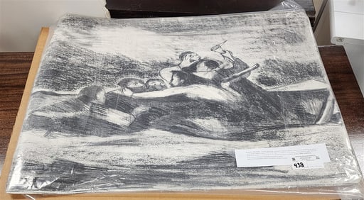Unframed Charcoal + Graphite Life Boat Scene Sgnd Paton Miller '92 23 1/2" X 31 1/2"