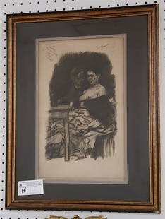 French Framed Charcoal Drawing Sgnd 15" X 9 1/2" w/Frame 21 1/2" X 17": French Framed Charcoal Drawing Sgnd 15" X 9 1/2" w/Frame 21 1/2" X 17"