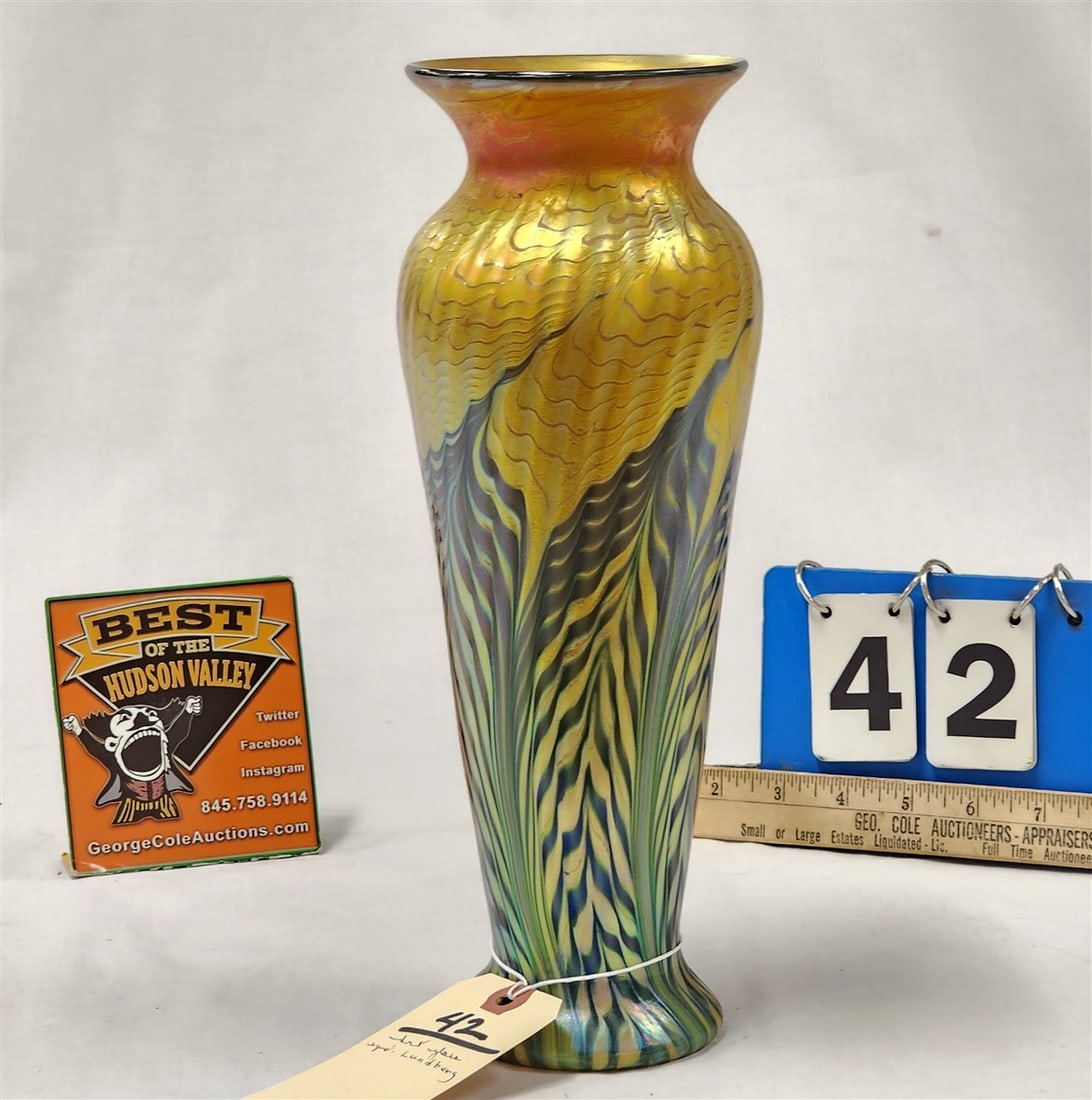 Art Glass Vase Sgnd Lundberg 12" (1 of 8)