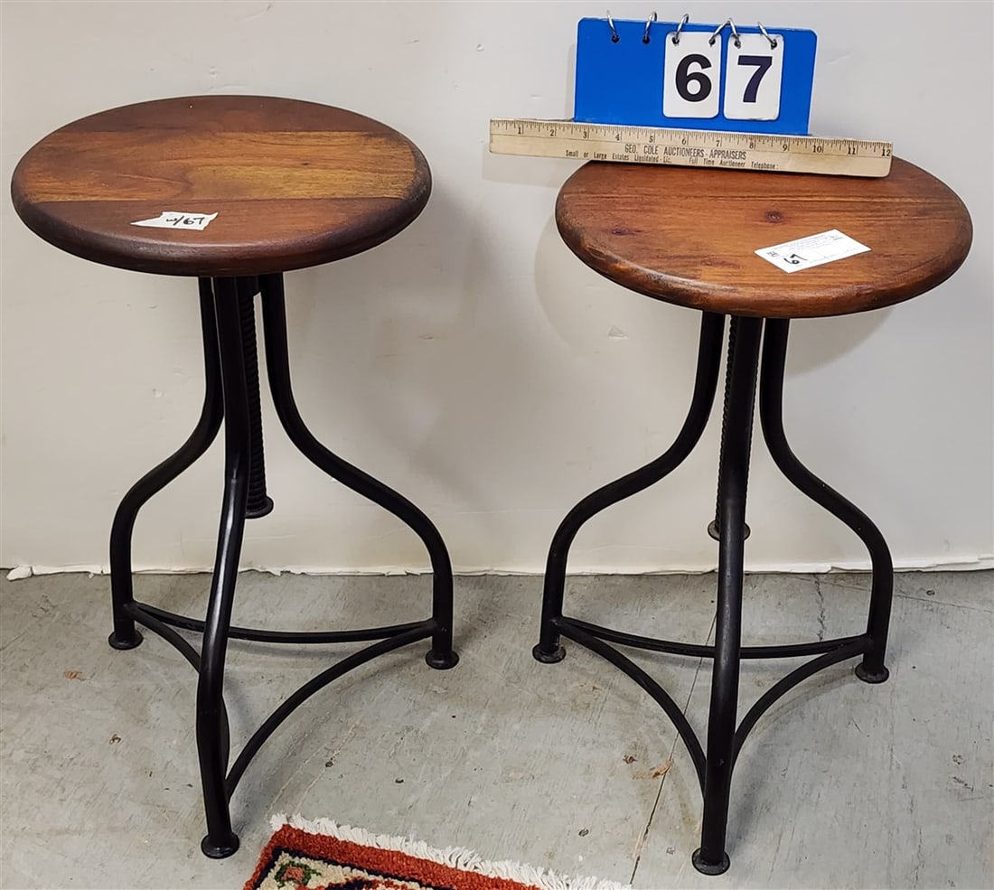 Pr. Adjustable Metal Base Stools 20" H X 12" Diam. (1 of 5)