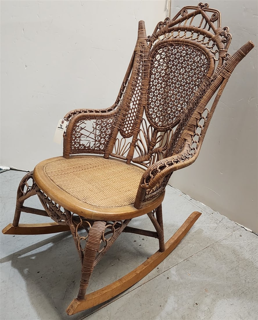 C1890 Fancy Wicker Rocker 35" H X 22 1/2" W X 17 1/2" D (1 of 5)