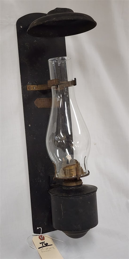 19th C Dressel Wall Mount Oil Lamp - All Original 21" H X 5" W: 19th C Dressel Wall Mount Oil Lamp - All Original 21" H X 5" W