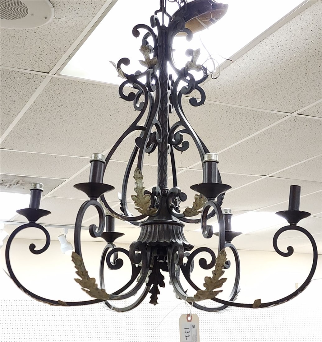 Wrought Chandelier 30" H X 28" Diam.: Wrought Chandelier 30" H X 28" Diam.