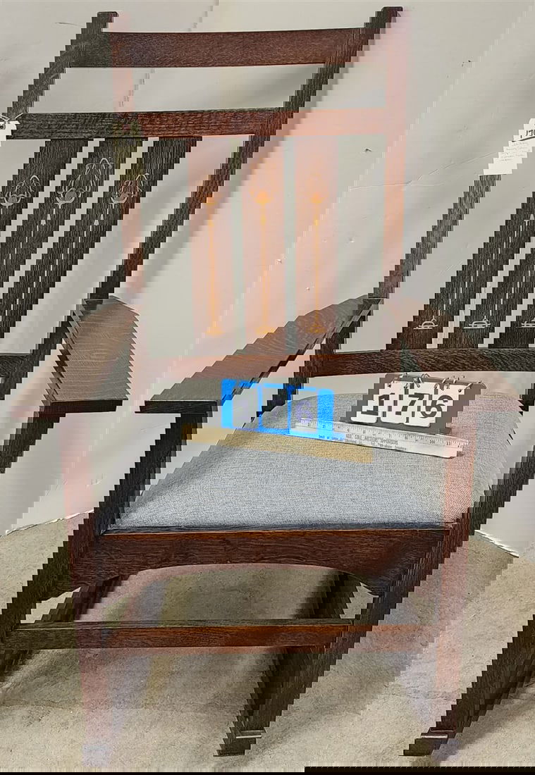 Stickley Harvey Ellis Design Inlaid Mission Oak Rocker 41" H X 25 3/4" W X 17" D (1 of 6)