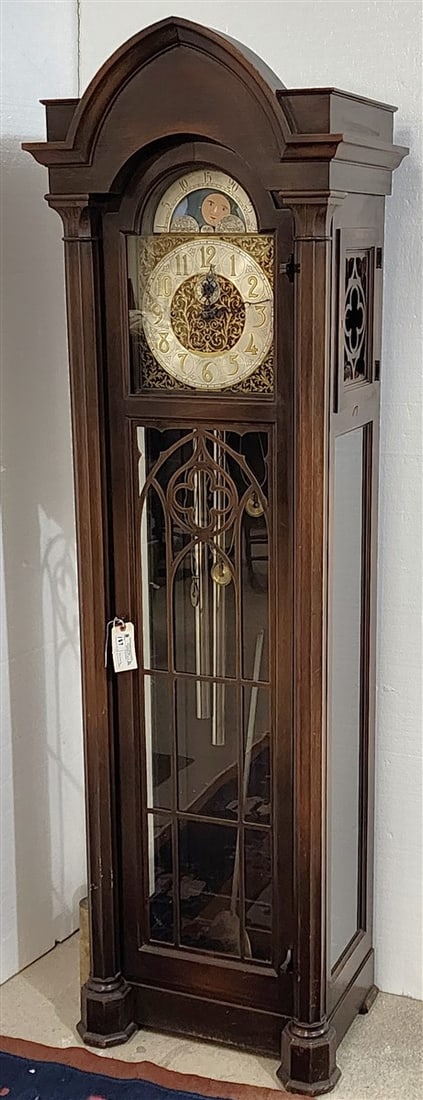 Mahog Gothic Style Grandfather Clock Colonial Mfg. Co. Winterhalder Germany 6'7" H X 23 1/2" W X 16" (1 of 7)