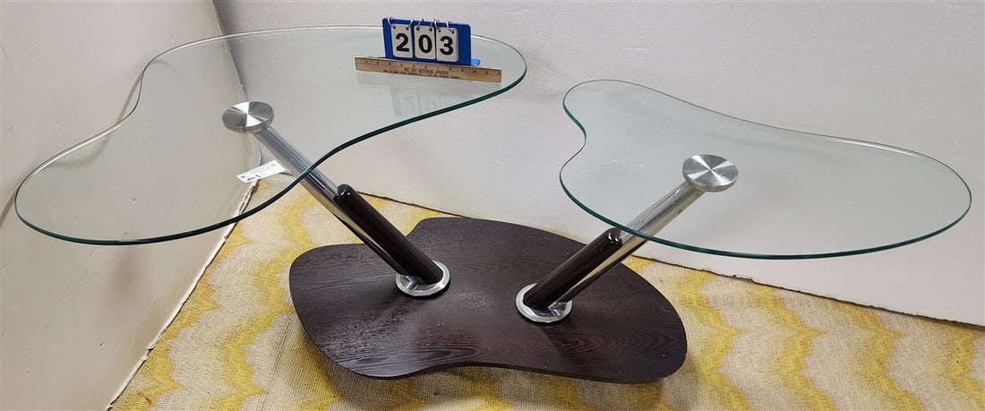 Modern Adjustable 2 Tier Oak Base, Chrome + Glass Top Coffee Table 43" X 34" To 64" X 28" (1 of 6)