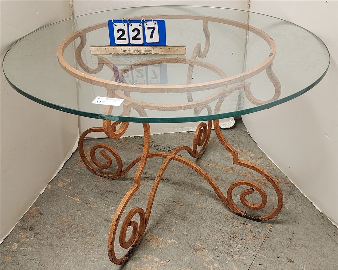 Wrought Base Glass Top Patio Table 28" H X 42" Diam. (1 of 2)