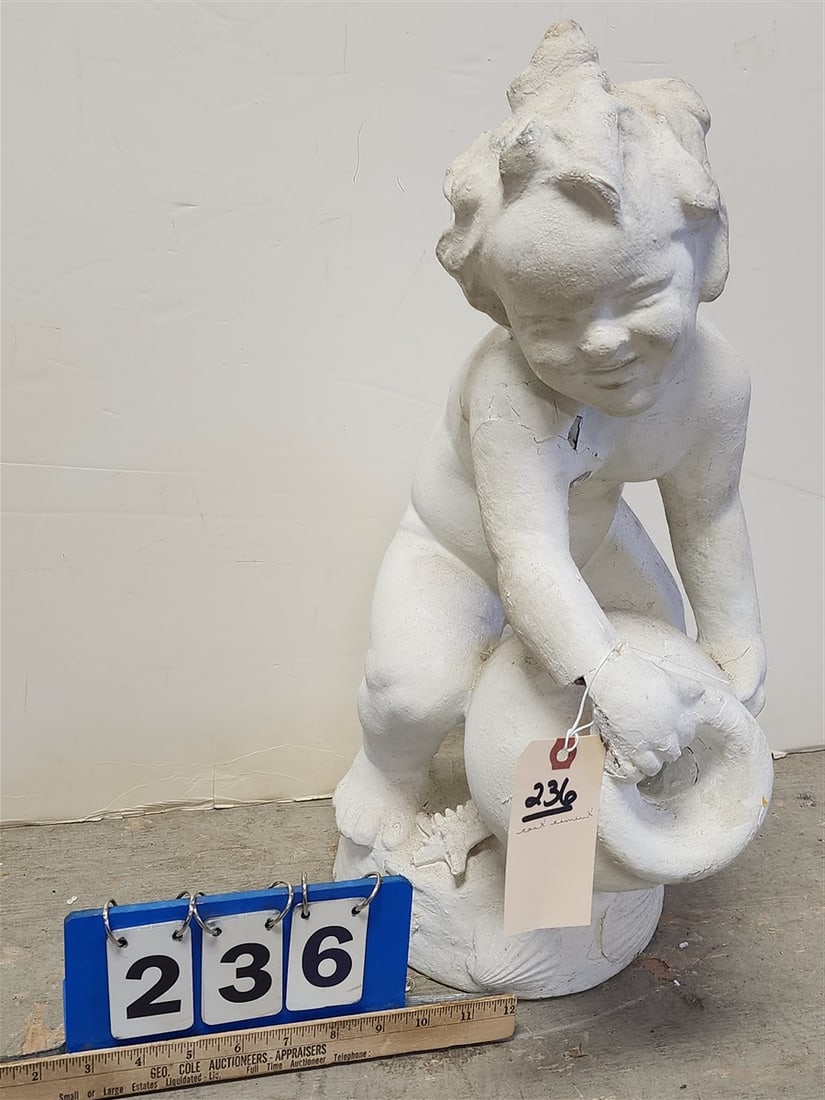 Cast Cement Child w/Urn 21": Cast Cement Child w/Urn 21"