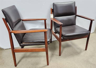 Pr. Danish Rosewood Leather Uphols. Armchairs by Arne Vodder For Model 431 34 1/2" H X 27" W X 18" D