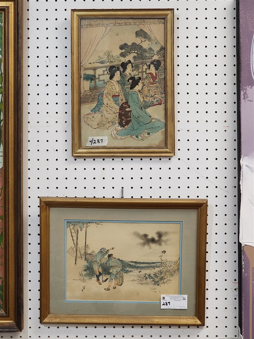 Lot 2 Japanese Wood Block Prints 8 1/2" X 12" w/Frame 13 1/2" X 17 1/2" + 13 1/2" X 9" w/Frame 15 (1 of 1)