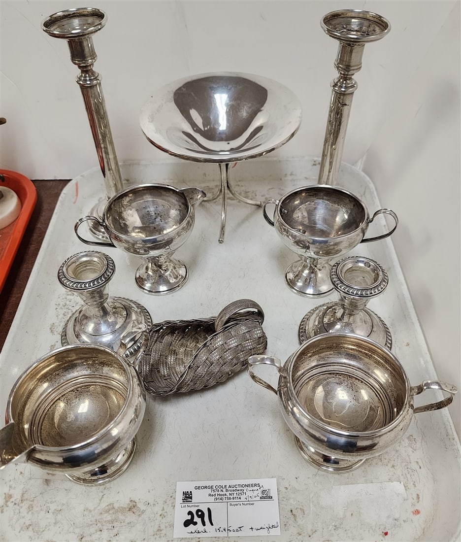 Tray Sterling 15.45 ozT + Weighed 2 Pr. Candlesticks + Creamer/Sugar (1 of 5)