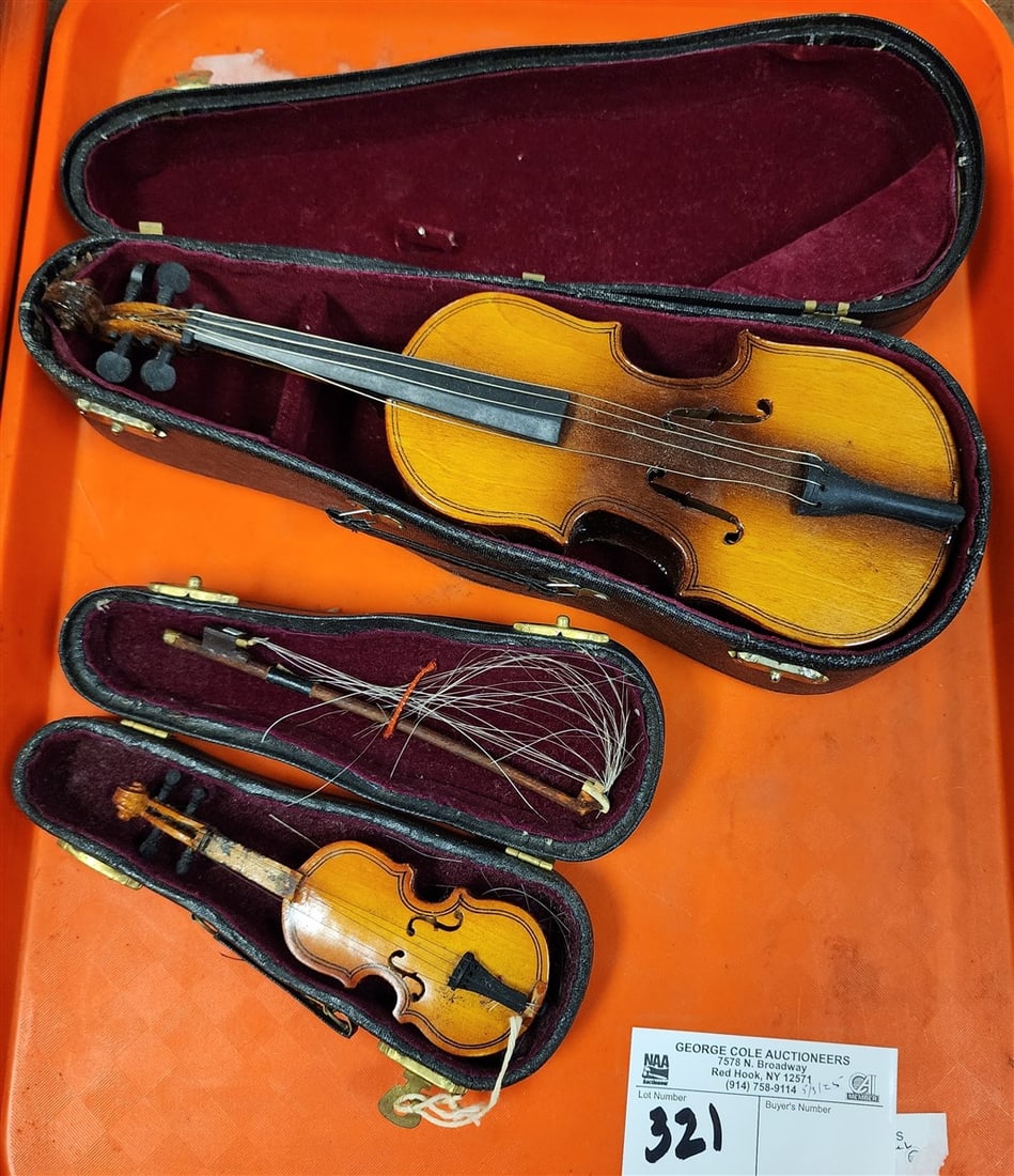 Tray 2 Mini Violins In Cases 5" + 10" (1 of 1)