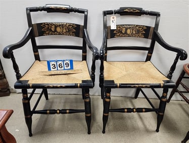 Pr. Hitchcock Rush Seat Armchairs 34" H X 22 1/2" W X 16" D