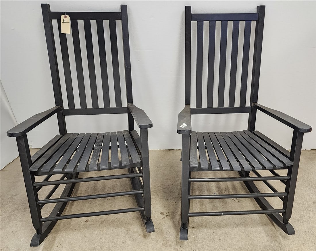 Pr. Black Porch Rockers 43 1/2" H X 25 1/2" W X 20" D: Pr. Black Porch Rockers 43 1/2" H X 25 1/2" W X 20" D