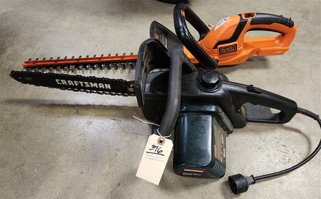 Craftsman 16" Elec. Chain Saw + Black + Decker Hedge Trimmer