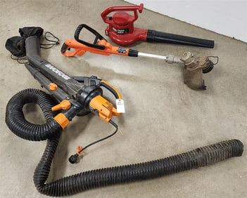 Worx Leaf Blower + Toro Power Sweep Blower + Black + Decker Weed Whacker