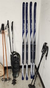 2 Pr. Fischer Nordic Crusina Skiis + Poles Size Medium 174 + Pr. Tibbs Snow Shoes