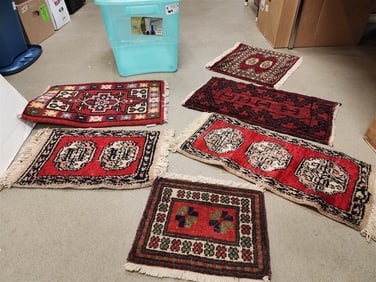 Tub 6 Persian Table Rugs 15" X 22", 13" X 24", 17" X 16", 12" X 13 1/2", 11 1/2" X 26" + 11 1/2" X