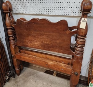 19th C Cherry Rope Bed 49 1/2" H X 42 1/2" W w/Modern Side Rails
