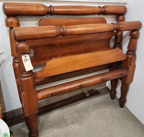 19th C Maple Rope Bed 41" H X 40 1/2" W w/Metal Rails