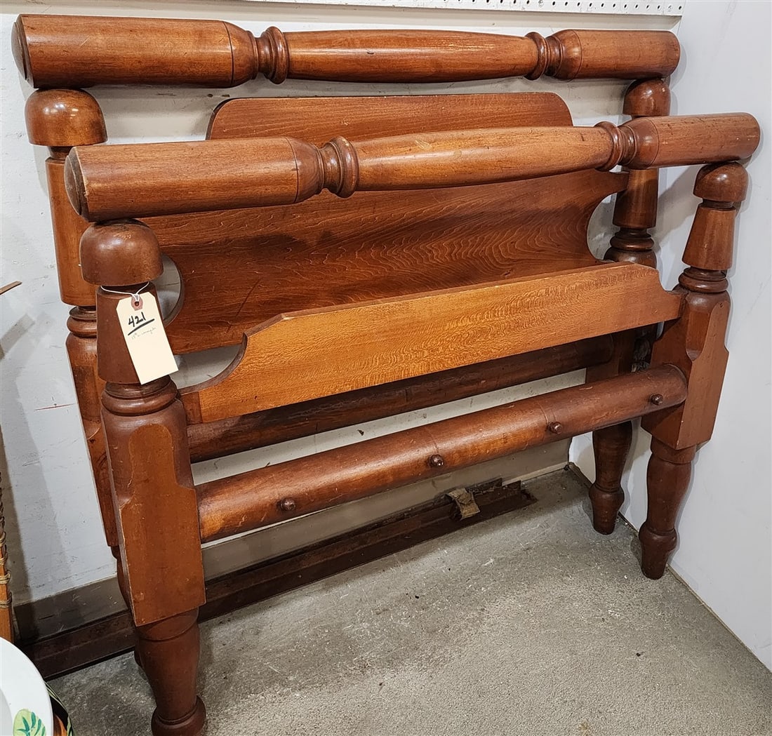 19th C Maple Rope Bed 41" H X 40 1/2" W w/Metal Rails (1 of 2)