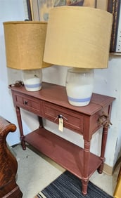 2 Drawer Sofa Table 29 1/2" H X 35 1/2" W X 13 1/2" D w/2 Lamps 21 1/2"