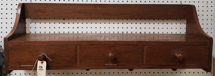 Mahog Wall Shelf/Coat Rack w/Fold Down Compartment 14" H X 36" W X 7 1/2" D