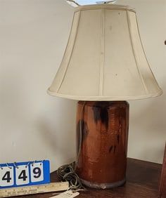 19th C Glazed Pottery Jar Made Into A Lamp - Not Drilled 13" H X 25 1/2" Total