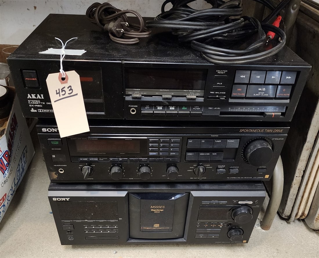 Akai Stereo Cassette Deck, Sony Receiver, Sony M555 ES Mega Storage CD Player (1 of 5)
