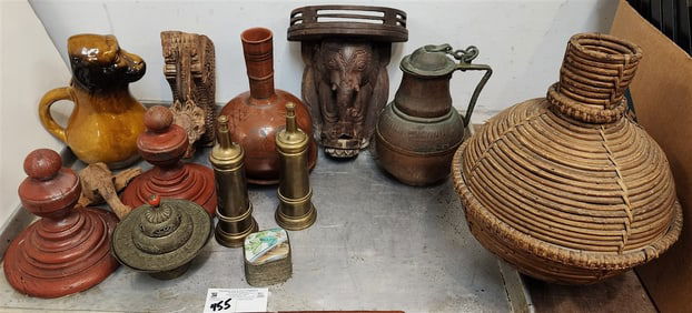 Tray Indo Wooden Pcs - Elephant Wall Shelf 9" H X 7 1/2" W X 4 1/2" D. Wall Bracket w/Hook 8" H X 2