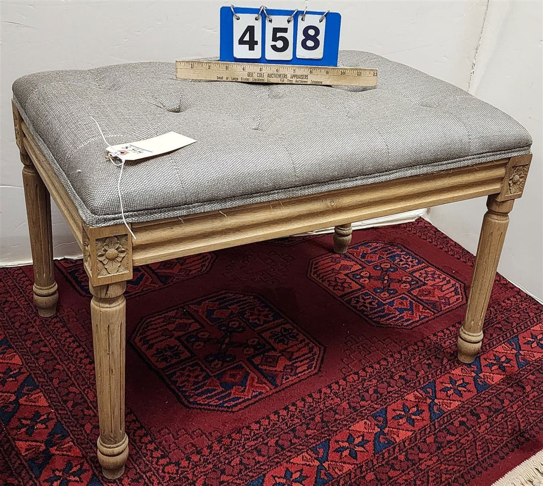 Oak Base Uphols. Bench 18" H X 26" W X 17 1/2" D: Oak Base Uphols. Bench 18" H X 26" W X 17 1/2" D