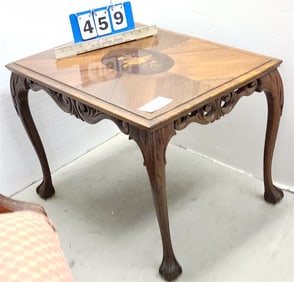 Walnut Inlaid Side Stand 17 1/2" H X 23 1/2" W X 17 1/2" D
