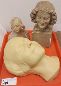 Tray Alabaster 20's Bust 7" H X 6" W X 3" D, Plaster Head Of A Woman 12" H X 8" W X 6" D, Museum Of