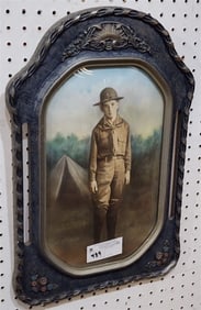 Vintage Framed Photo Of  A Boy Scout 15" X 19" w/Frame 21" X 14"