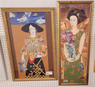 Lot 2 Framed Collages By W. Churchill 35 1/2" X 11 1/2" w/Frame 38" X 14" + 29 1/2" X 17 1/2"