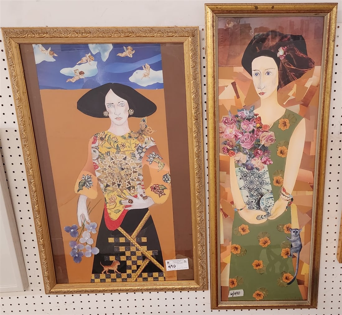 Lot 2 Framed Collages By W. Churchill 35 1/2" X 11 1/2" w/Frame 38" X 14" + 29 1/2" X 17 1/2" (1 of 1)