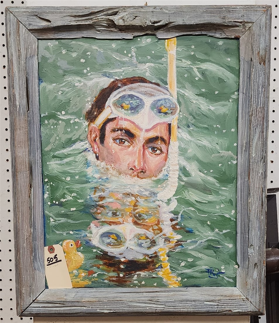 Framed O/C Snorkeler Sgnd 16" X 20" w/Frame 24" X 20" (1 of 1)