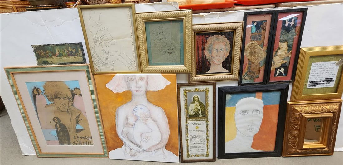 Bx 7 Framed Wk. By W. Churchill + Gilt Framed Mirror: Bx 7 Framed Wk. By W. Churchill + Gilt Framed Mirror