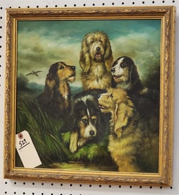 Framed O/C Dogs 15" Sq. w/Frame 17" Sq.