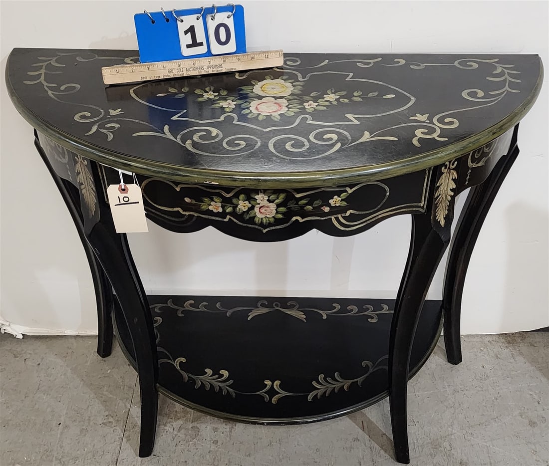 Ptd. Demi Lune Stand 32" H X 38" W X 16" D: Ptd. Demi Lune Stand 32" H X 38" W X 16" D