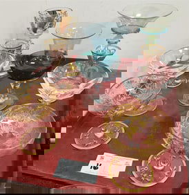 Tray Coll. Stemware - 2 Venetian, Pr. Waterford - Sheila, Hand Blown w/Gilt Dec. Etc.