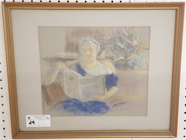 Framed Pastel Woman Reading Sgnd Mary J. Mason 10 1/2" X 12 1/2" w/Frame 16" X 20"