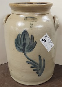3 Gal Stoneware Blue Dec. A.E. Smith + Son S. Peck Slip N.Y. Crock